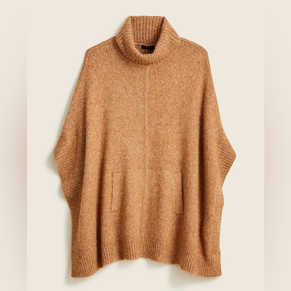 J Crew wool & alpaca blend turtleneck poncho in a camel knit. Size M/L. - Picture 2 of 6